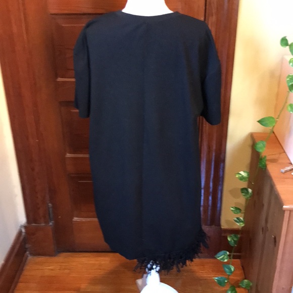 Zara Trafaluc Asymmetrical Fringe Black Sweatshirt Dress (Size L) - Picture 4 of 13